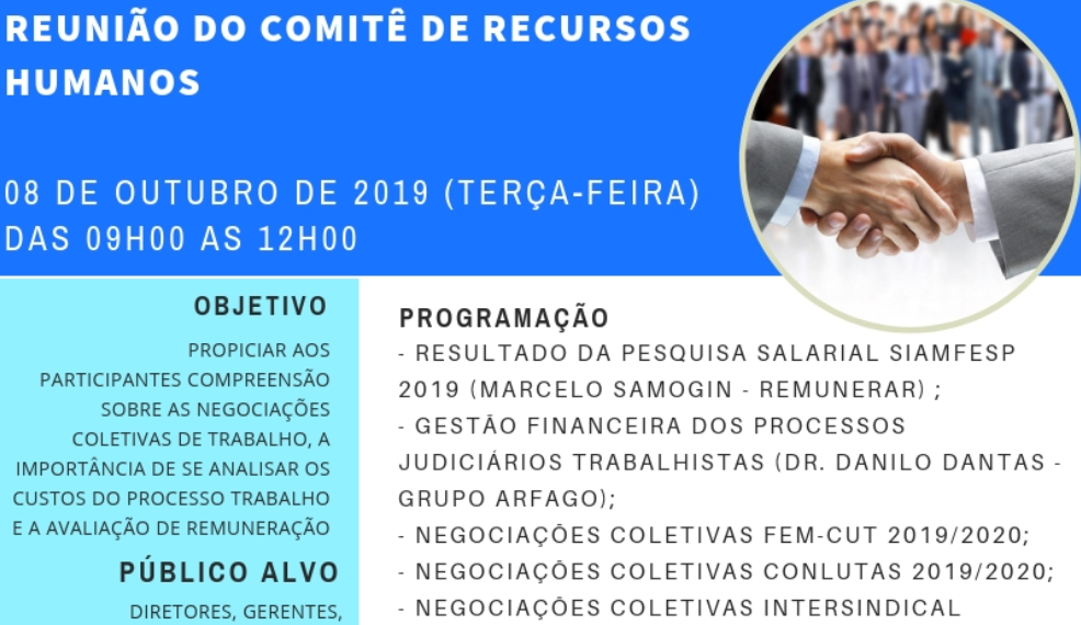 CRHIS – Comitê de Recursos Humanos do Siamfesp discute as negociações coletivas de trabalho